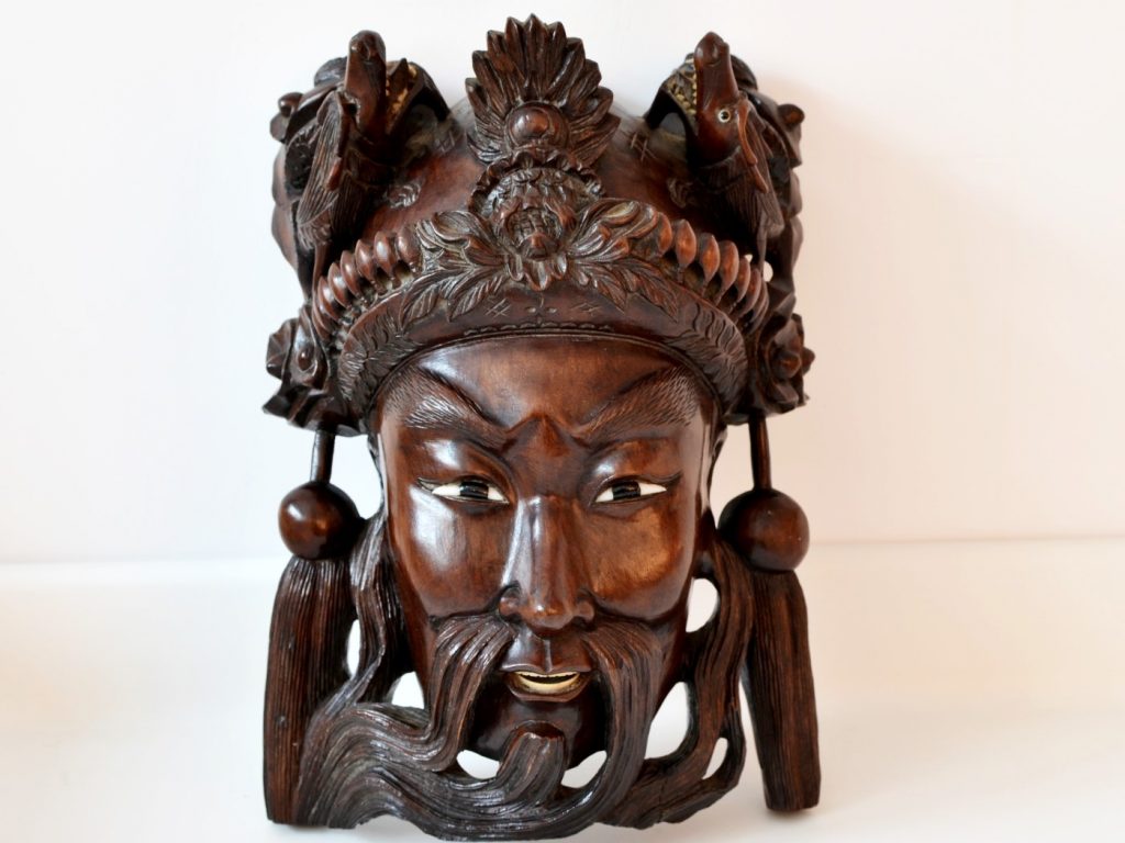 Sculptura in lemn cu fildes imparat chinez cu doi dragoni - imagine 1