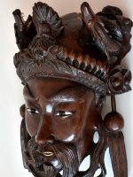 Sculptura in lemn cu fildes imparat chinez cu doi dragoni - imagine 4