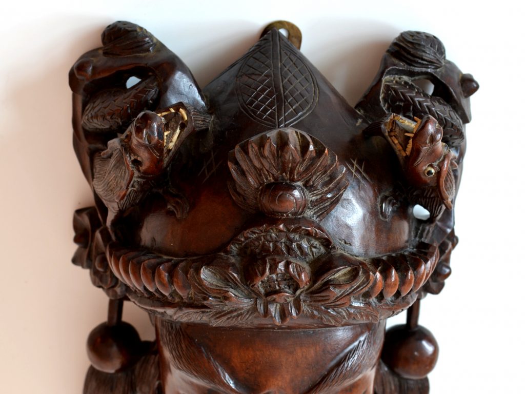 Sculptura in lemn cu fildes imparat chinez cu doi dragoni - imagine 2