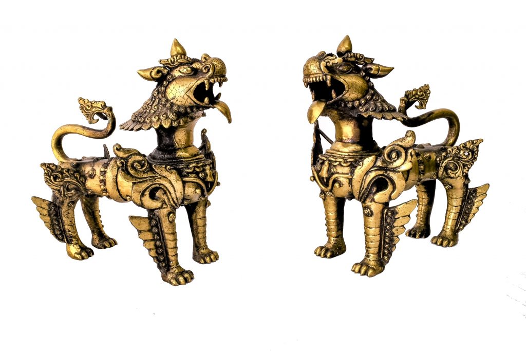 Pereche de lei Kilin din bronz masiv Pereche de lei Kilin din bronz masiv