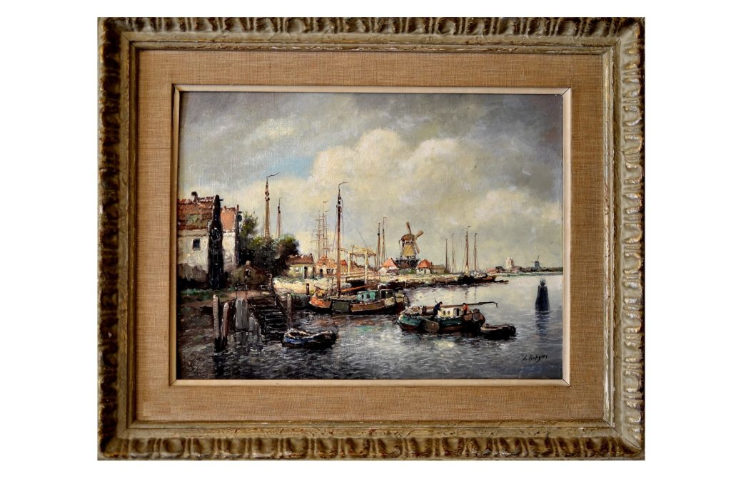 Tablou port olandez semnat Anton Rutgers.