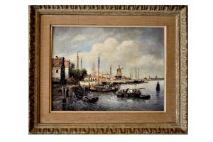 Tablou port olandez semnat Anton Rutgers.