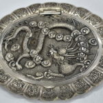 Pudriera din argint masiv cu oglinda din cristal