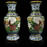 Vaze Cloisonne din bronz de mari dimensiuni