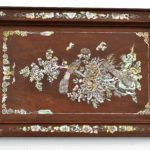 Panou din lemn si intarsii scoica Pawa