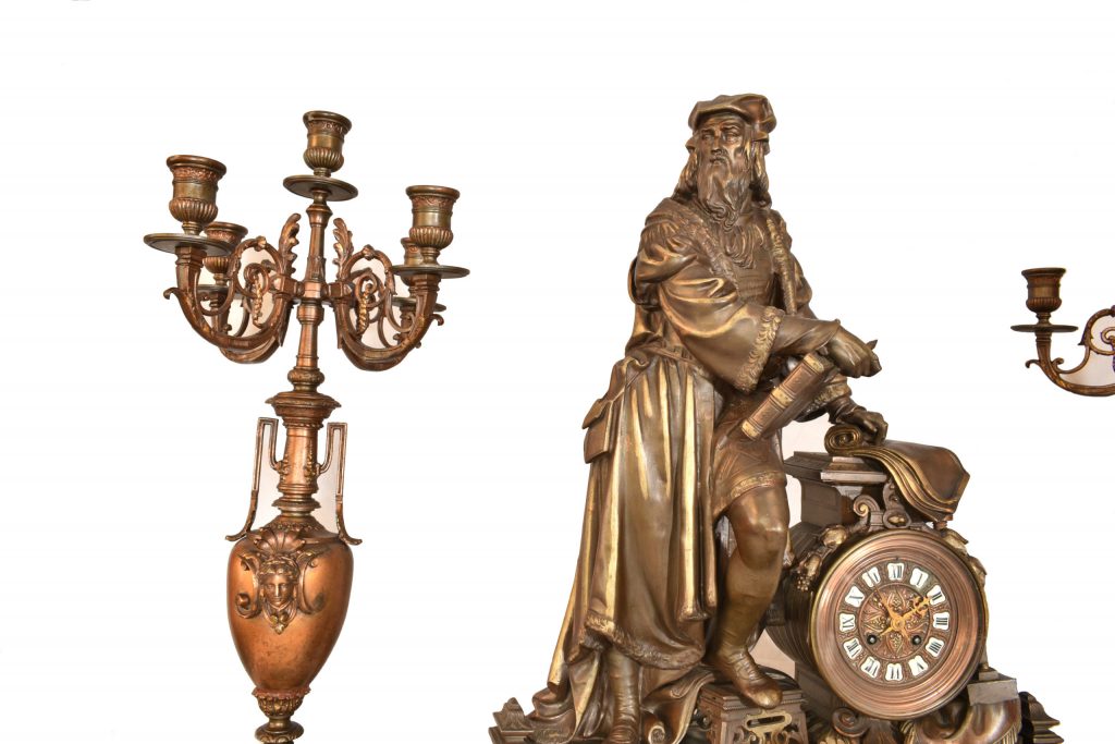 Set ceas cu statuie Leonardo Da Vinci