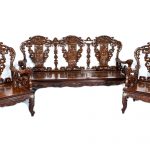 set canapea cu 2 fotolii din lemn exotic