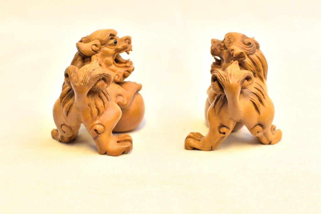 Netsuke caine Foo din lemn (5) Netsuke caine Foo din lemn