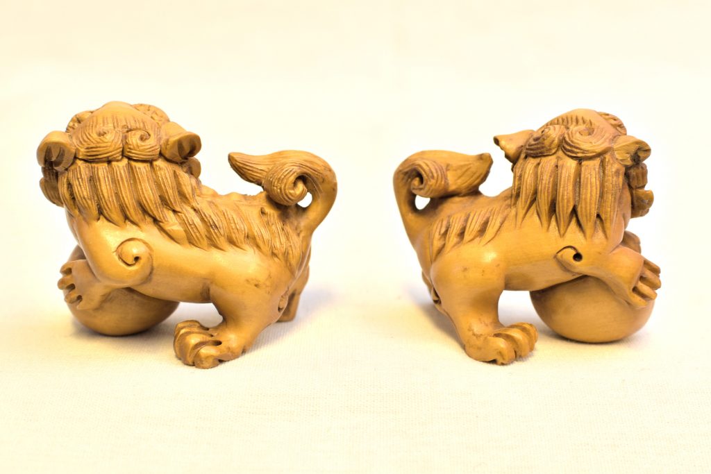Netsuke caine Foo din lemn (6) Netsuke caine Foo din lemn