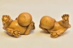 Netsuke caine Foo din lemn