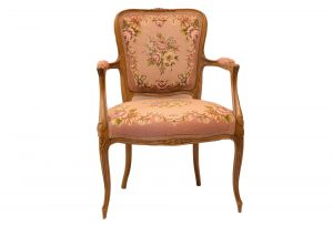 Fotoliu cu tapiterie din goblen cu motive florale